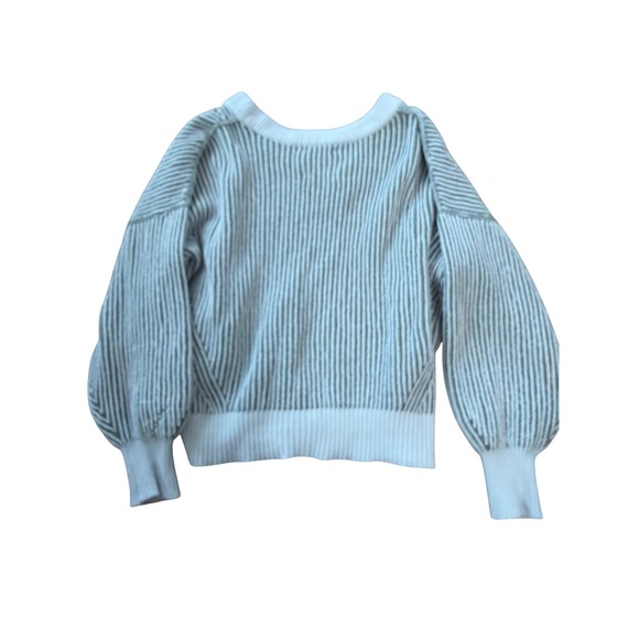 Aerie Womens Oversized Ribbed V-Neck Sweater Sage Green Cream Striped Medium - Picture 2 of 3